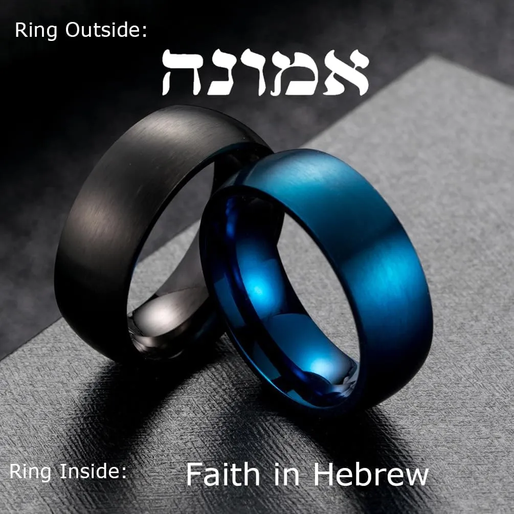 Hebrew Arc Ring Blue Stainless Steel Promise Band Comfort Fit Laser Etched Custom Classic Simplicity Ring for Party Birthday Ideal 8mm Rings Jewelry Gifts, Size 7 to 12