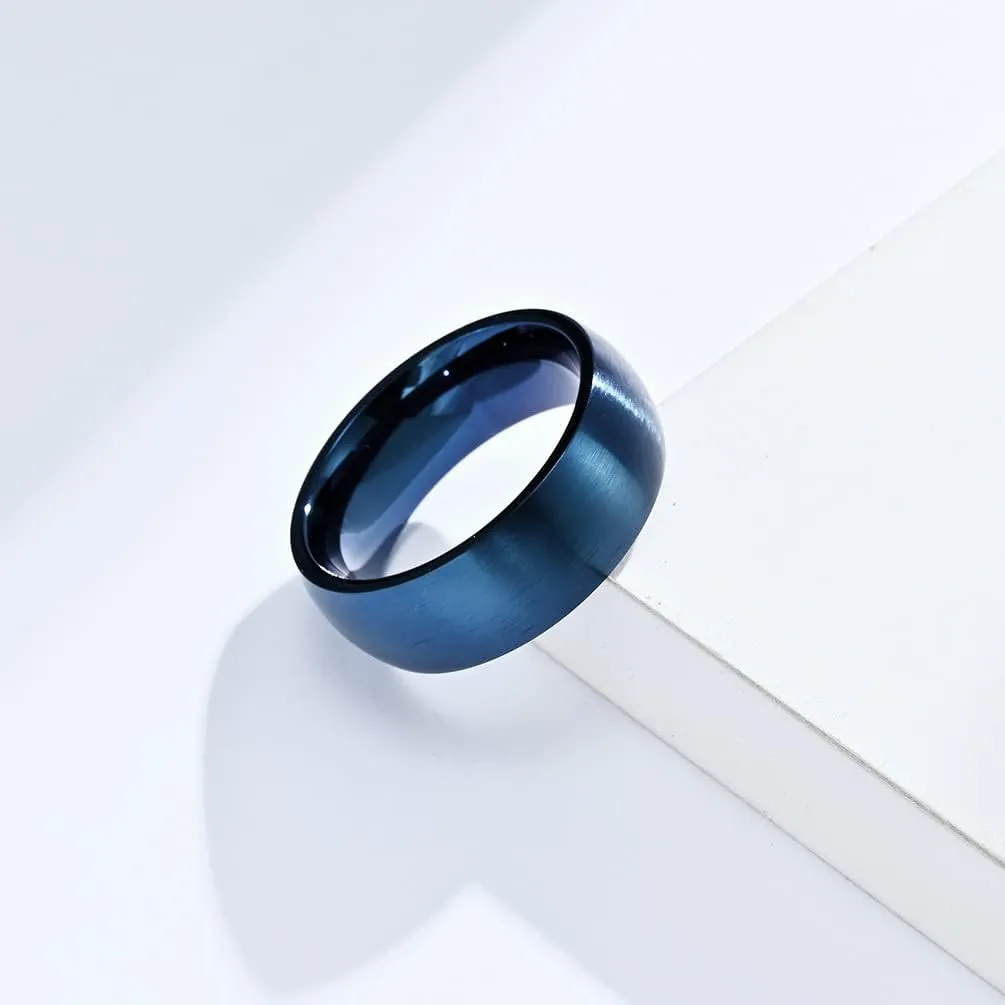 Hebrew Arc Ring Blue Stainless Steel Promise Band Comfort Fit Laser Etched Custom Classic Simplicity Ring for Party Birthday Ideal 8mm Rings Jewelry Gifts, Size 7 to 12