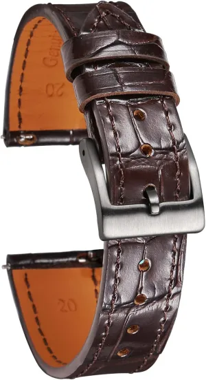 Hemsut Alligator Grain Leather Watch Band, Quick Release Genuine Leather Watch Strap 18mm,19mm, 20mm, 21mm 22mm for Men and Women