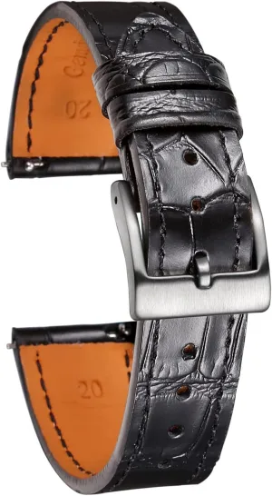 Hemsut Alligator Grain Leather Watch Band, Quick Release Genuine Leather Watch Strap 18mm,19mm, 20mm, 21mm 22mm for Men and Women