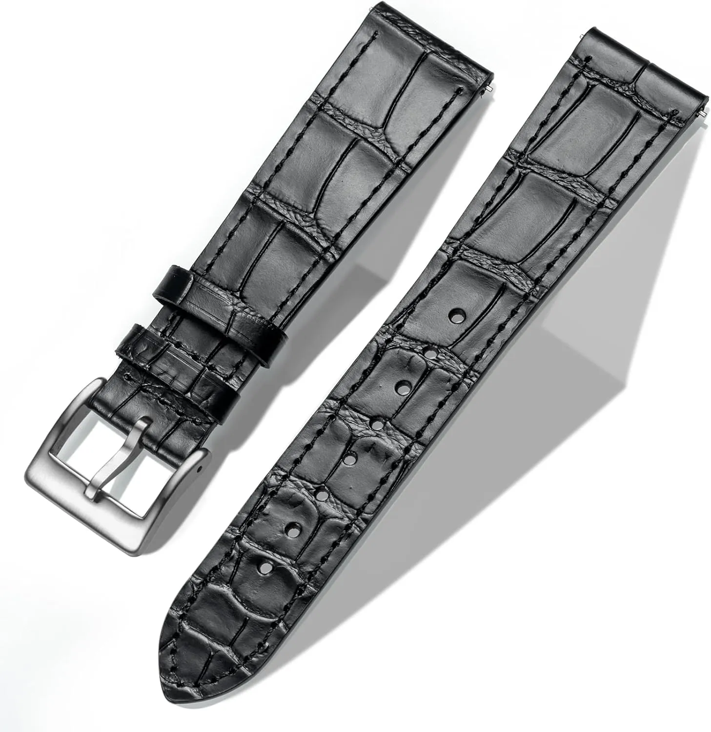 Hemsut Alligator Grain Leather Watch Band, Quick Release Genuine Leather Watch Strap 18mm,19mm, 20mm, 21mm 22mm for Men and Women