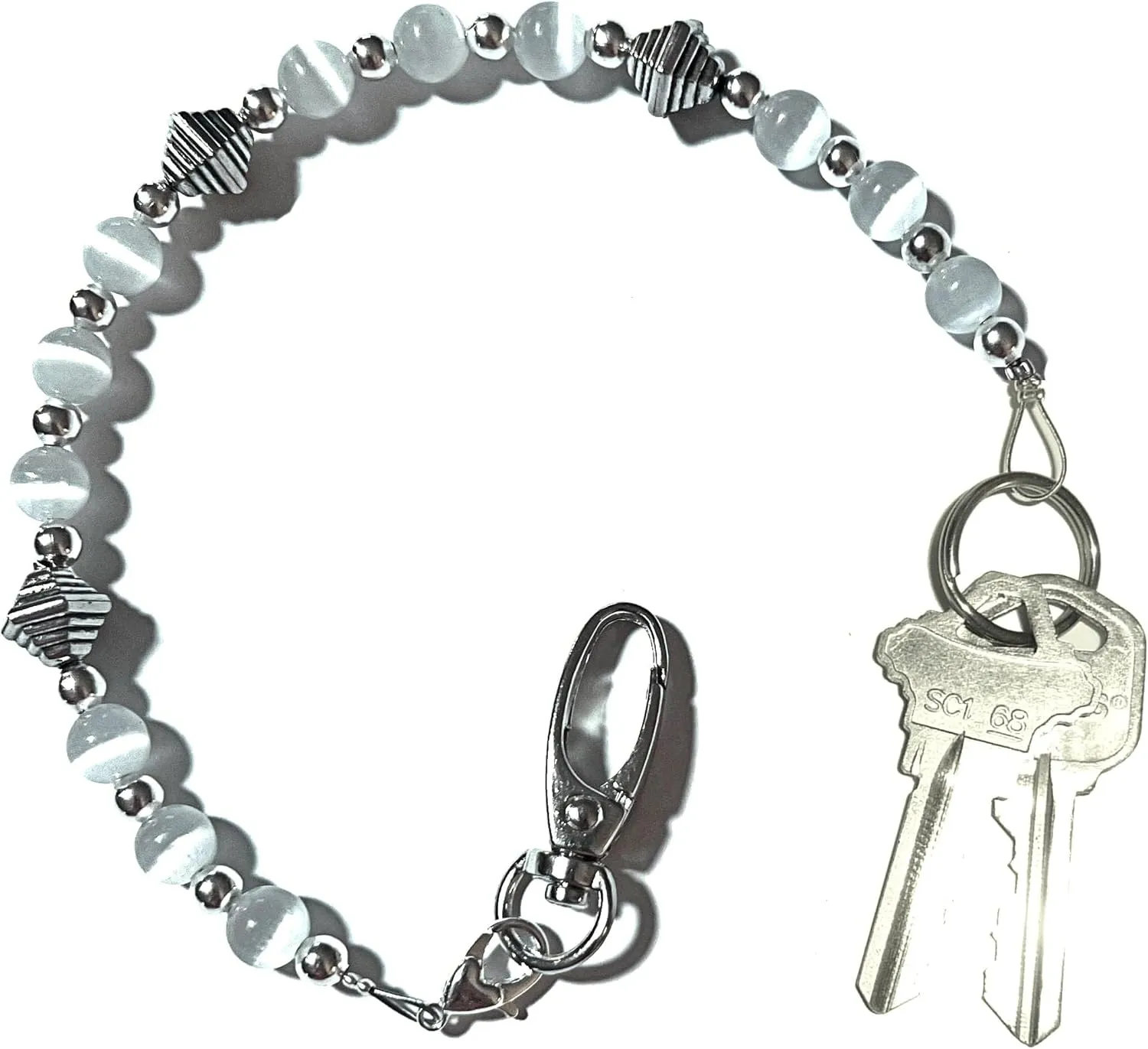 Hidden Hollow Beads Key Keeper 12" White Women's Beaded Strap Chain Finder Organizer Wallet Purse Holder Anti-Lost Ring