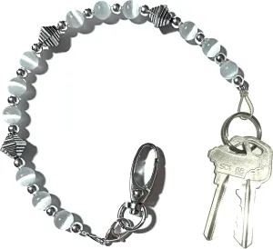 Hidden Hollow Beads Key Keeper 12" White Women's Beaded Strap Chain Finder Organizer Wallet Purse Holder Anti-Lost Ring