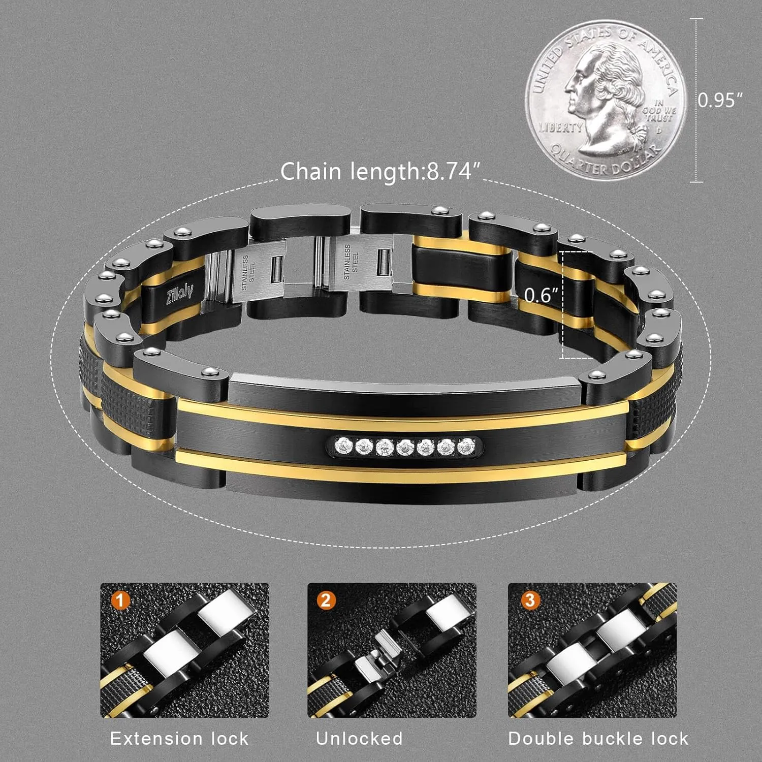 Holizaly Men's Bracelet Men's Stainless Steel Bracelet, Link Bracelet Gold Black and Blue Ion Plated Black with Box
