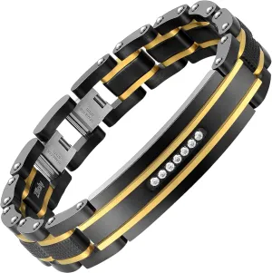 Holizaly Men's Bracelet Men's Stainless Steel Bracelet, Link Bracelet Gold Black and Blue Ion Plated Black with Box