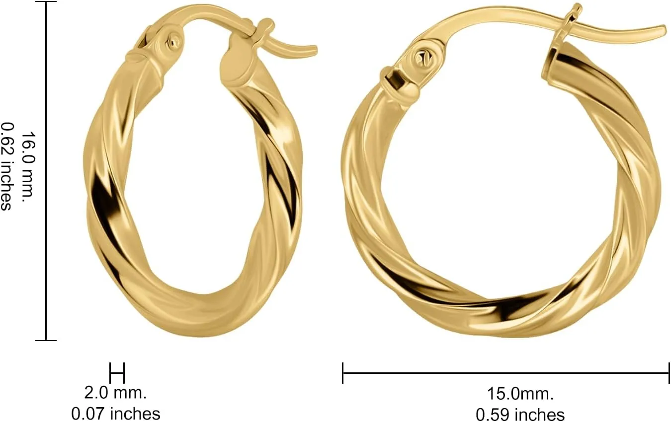 Hoops & Loops 925 Sterling Silver Hoop Earrings for Women, 14K Gold, Rose Gold Plated, Black Twisted Click-Top Round Hoop Earrings for Women, Hypoallergenic, Lightweight, High Polished Twist Design Hoops 15/20/25/30/35/40/50/60mm
