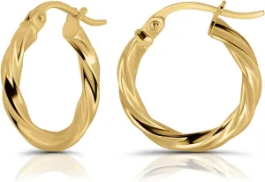 Hoops & Loops 925 Sterling Silver Hoop Earrings for Women, 14K Gold, Rose Gold Plated, Black Twisted Click-Top Round Hoop Earrings for Women, Hypoallergenic, Lightweight, High Polished Twist Design Hoops 15/20/25/30/35/40/50/60mm