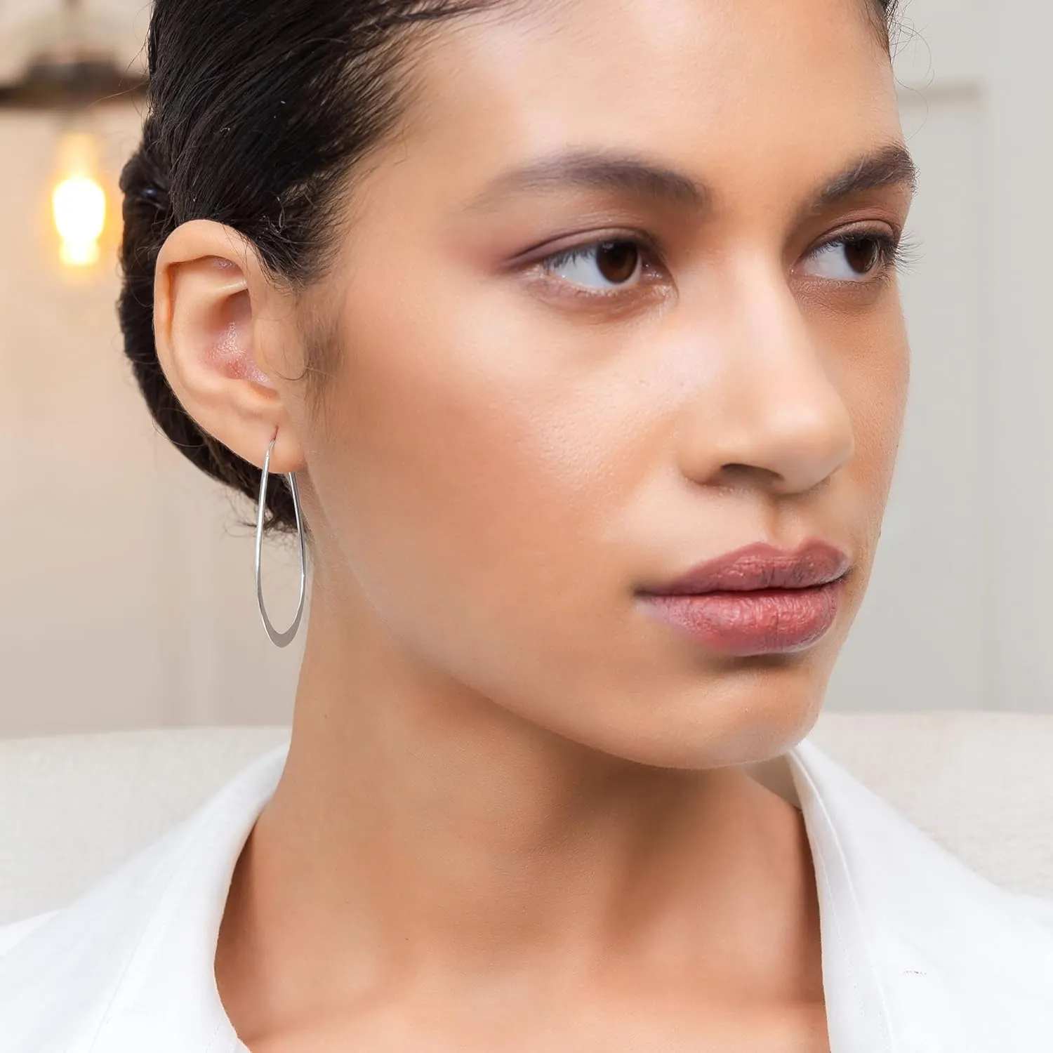 Hoops & Loops 925 Sterling Silver Oval Flat Thin Large 44mm (1.73 in) High Polished Lightweight Click-Top Hoop Earrings for Women, Yellow Gold, Rose Gold, Black