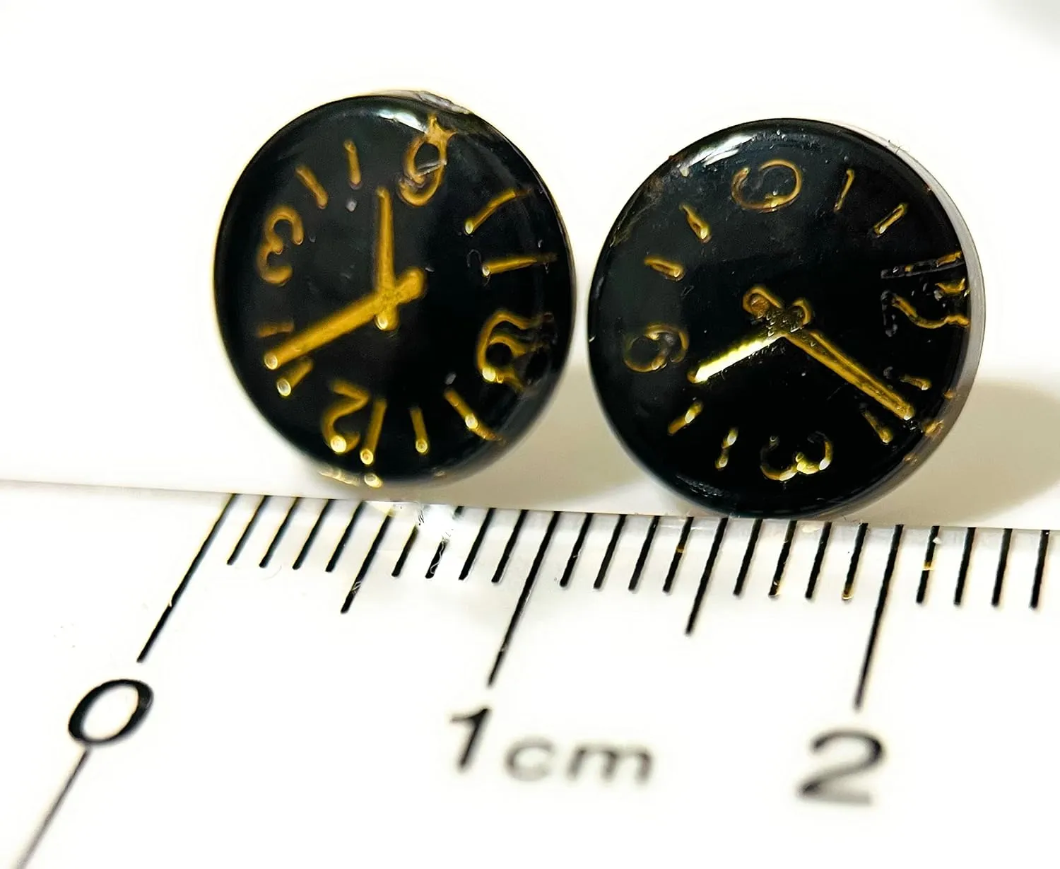 Hypoallergenic Modern Clock Time Stud Earrings on Plastic Posts (Black)