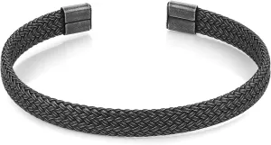 HZMAN Cuff Bracelet for Men Stainless Steel Classic Black Elastic Bracelet Grid Woven Bangle Bracelet Jewelry Gift