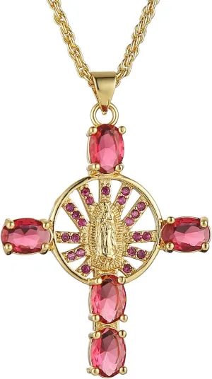 HZMAN Gold Cross Necklace for Women 18K Gold Plated Necklace Dainty Virgin Mary Cubic Zirconia Necklace Pendant Jewelry Gift