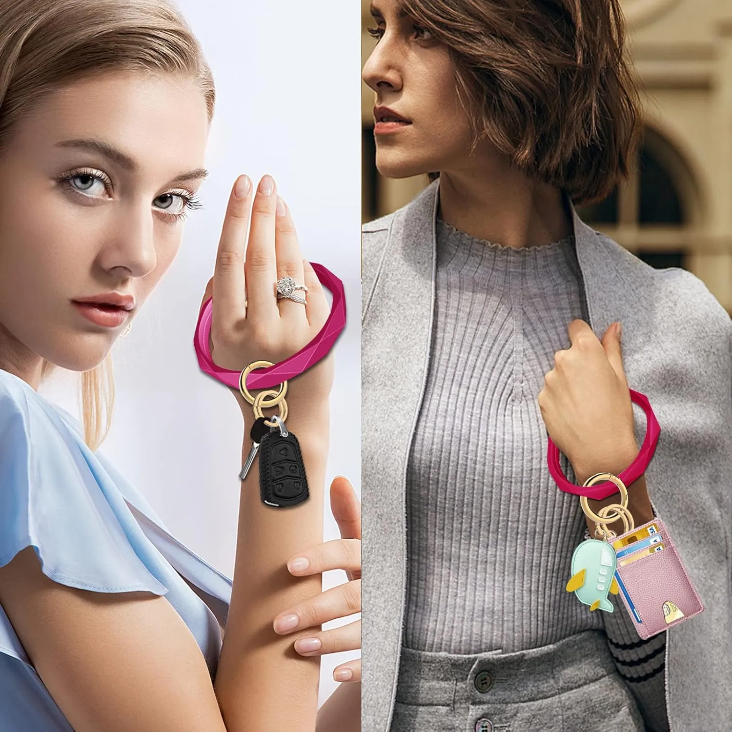 Idakekiy Key Ring Bracelets, Silicon Wristlet Keychain Circle Key Chain Ring Bangle Keyring for Women Girl
