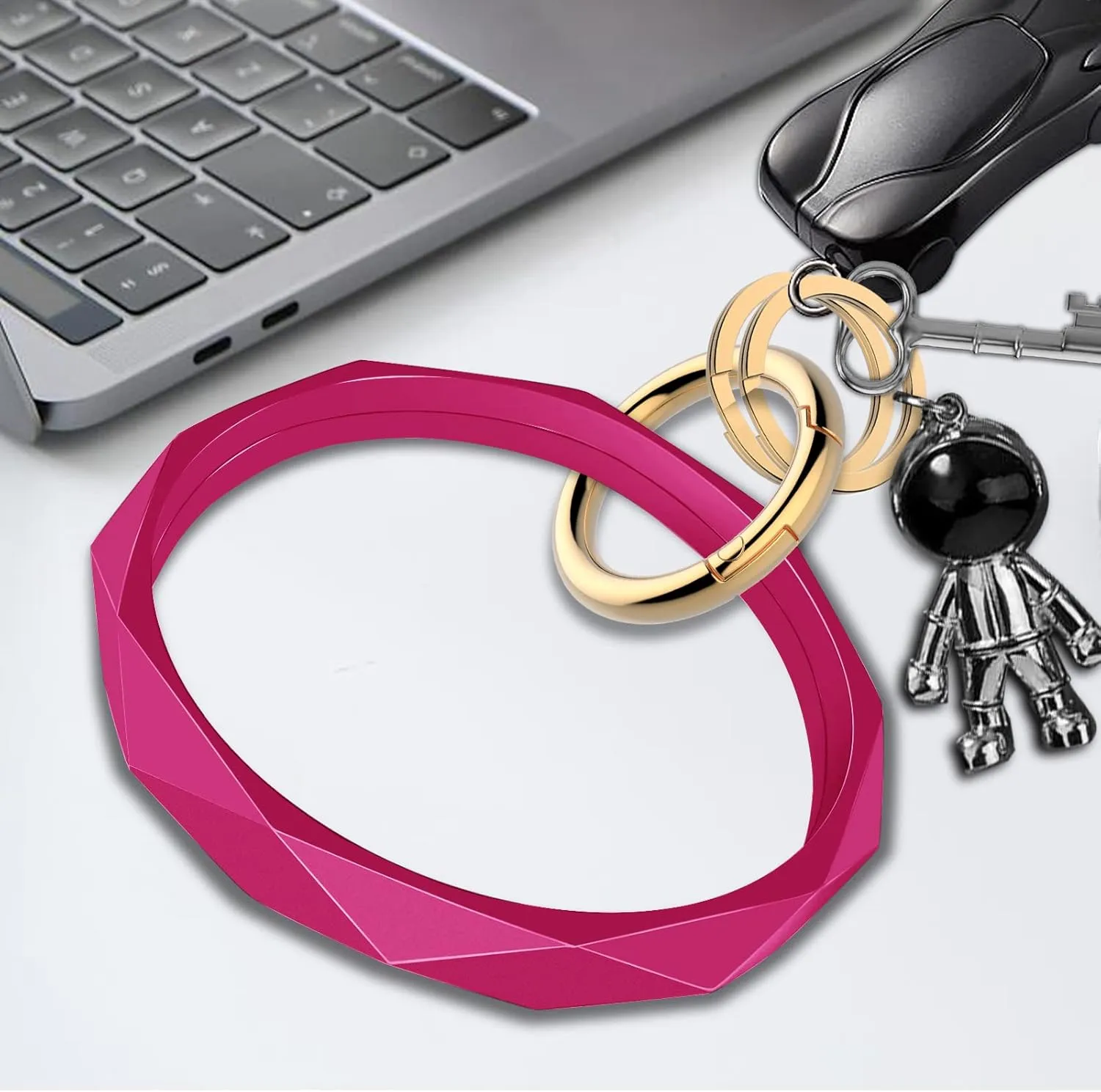 Idakekiy Key Ring Bracelets, Silicon Wristlet Keychain Circle Key Chain Ring Bangle Keyring for Women Girl