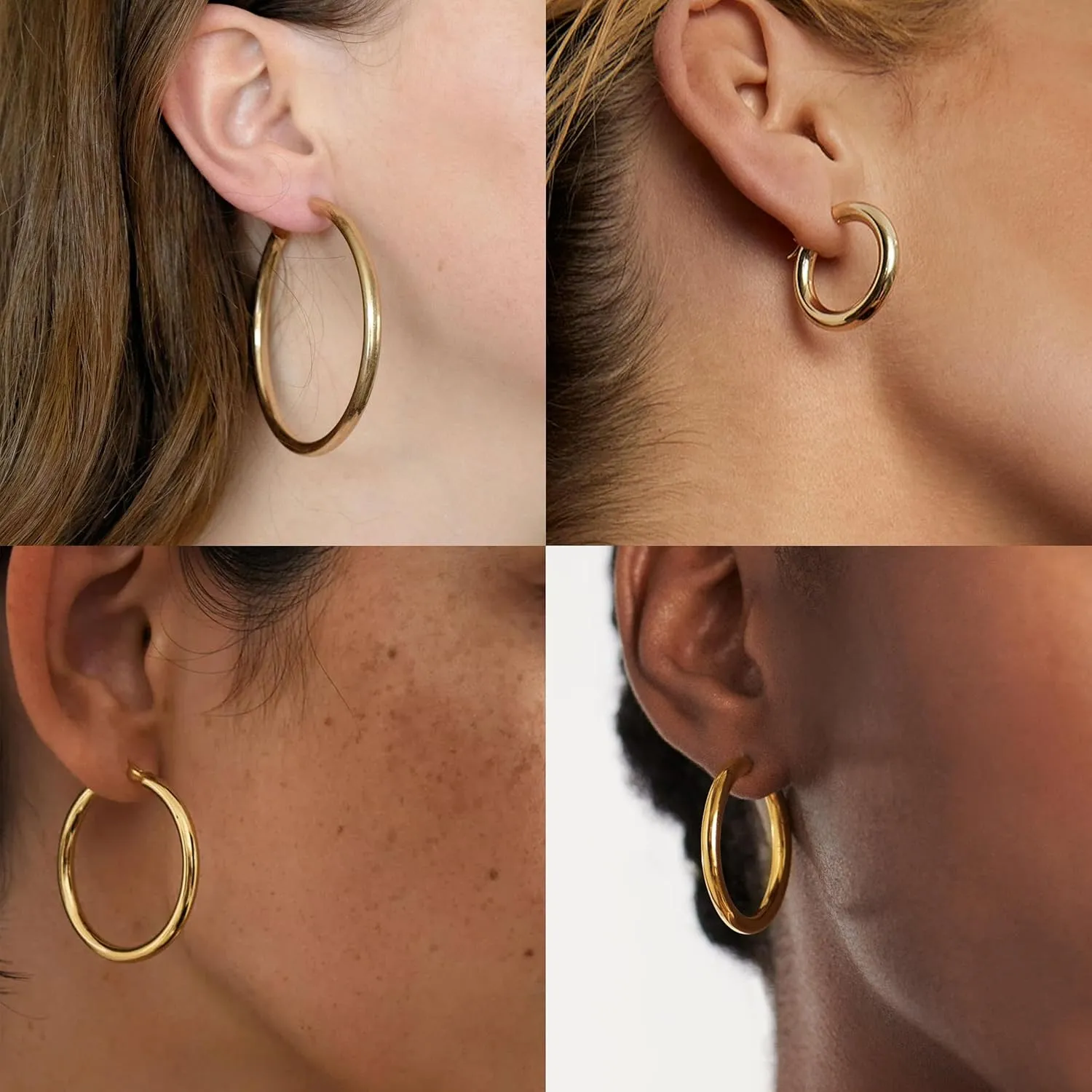 IDJEOABL 3mm Thick Gold Hoop Earrings 14k Gold Plated Chunky Large Big Hoops for Women Non Tarnish Lightweight Hollow Hoop Earrings Jewelry for Women Trendy 30/40/50/60/mm