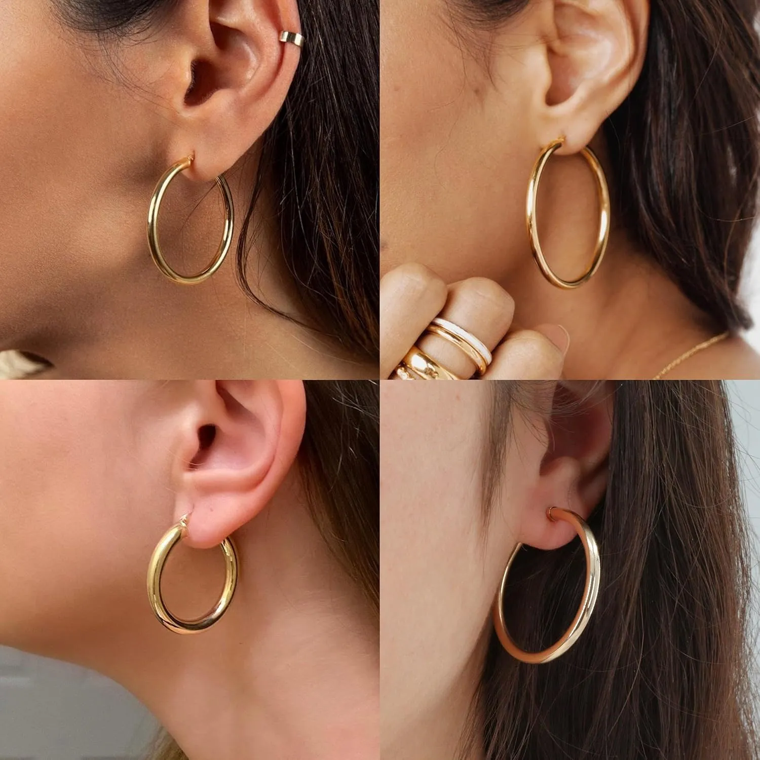 IDJEOABL 3mm Thick Gold Hoop Earrings 14k Gold Plated Chunky Large Big Hoops for Women Non Tarnish Lightweight Hollow Hoop Earrings Jewelry for Women Trendy 30/40/50/60/mm