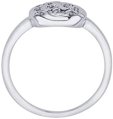 IGI Certified Diamond Accent Vine Leaf Engraved Circle Disc Fashion Ring in 10K White Gold (0.04 Cttw)