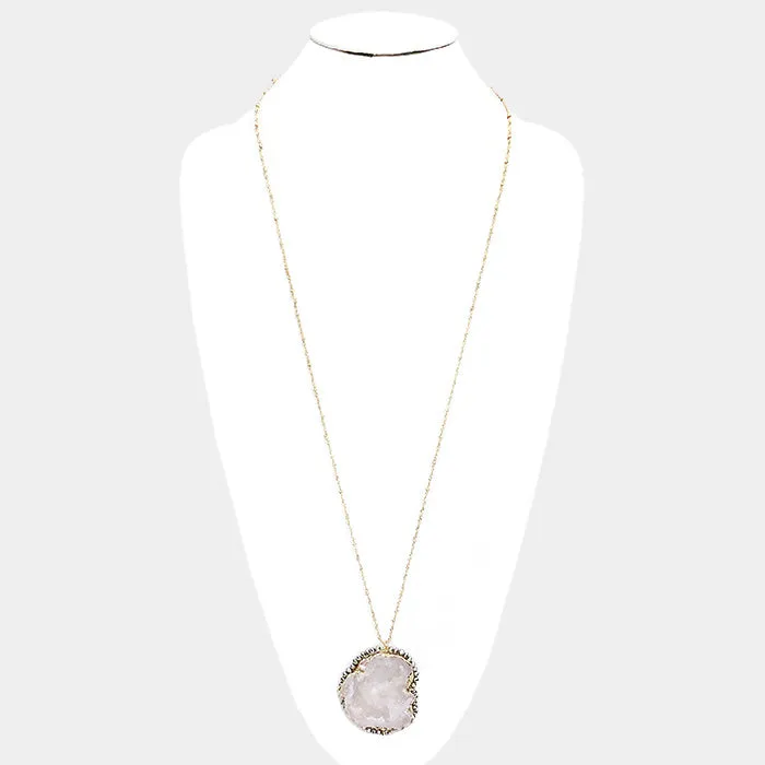 iLLASPARKZ Beaded Trim Genuine Druzy Pendant Long Necklace