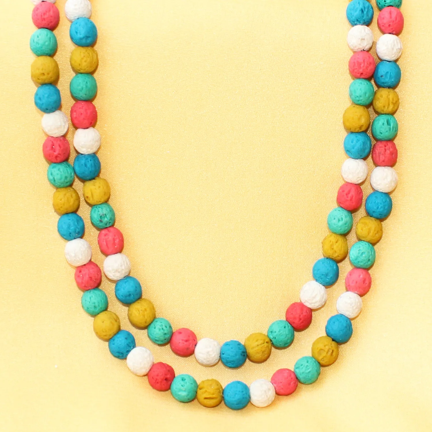 Imeora Multicolor MultiLava Beads Double Line Necklace With Earrings