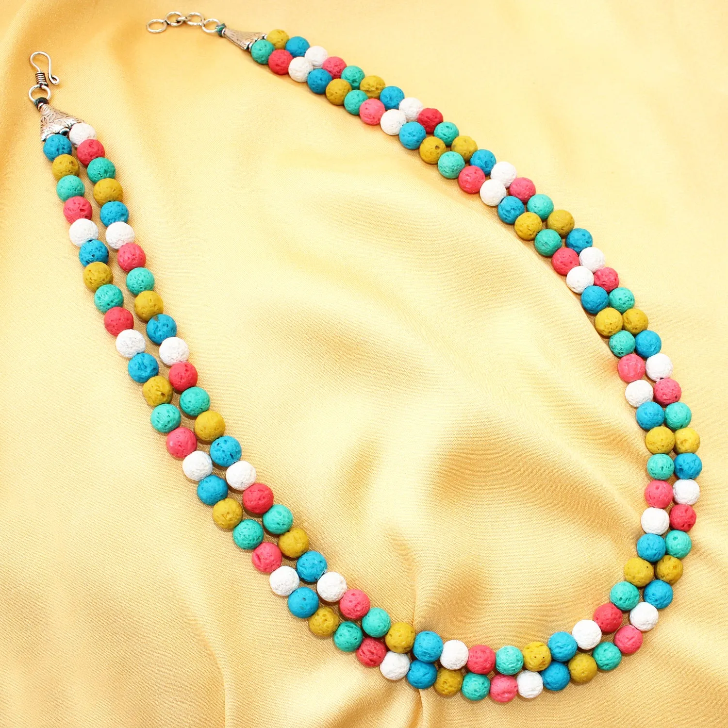 Imeora Multicolor MultiLava Beads Double Line Necklace With Earrings
