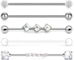 Incaton 14g Industrial Barbell Surgical Steel Cartilage Earrings CZ Industrial Earring Crystal Ferido Industrail Piercing 1 1/2"(38mm) Bar Length