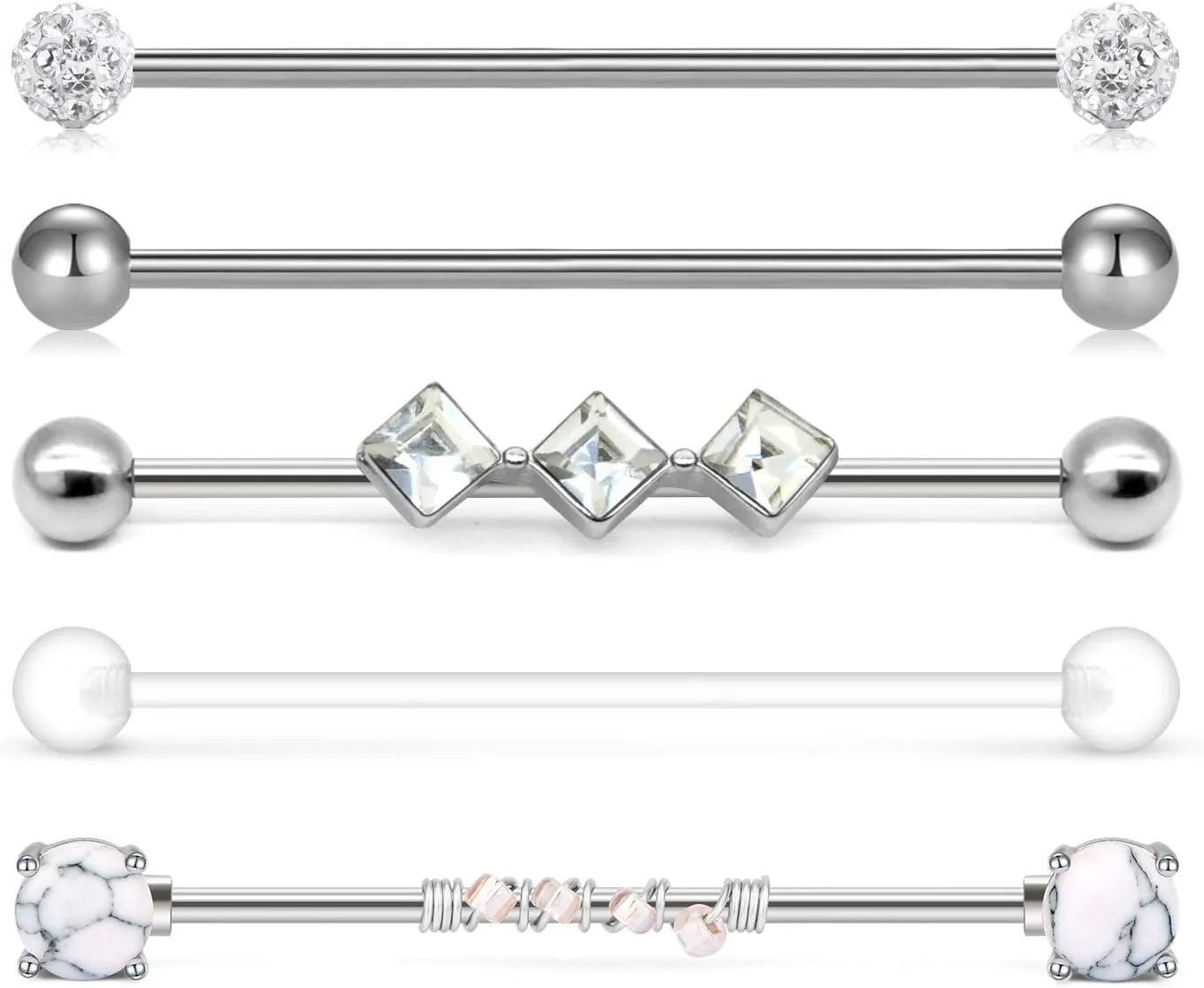 Incaton 14g Industrial Barbell Surgical Steel Cartilage Earrings CZ Industrial Earring Crystal Ferido Industrail Piercing 1 1/2"(38mm) Bar Length
