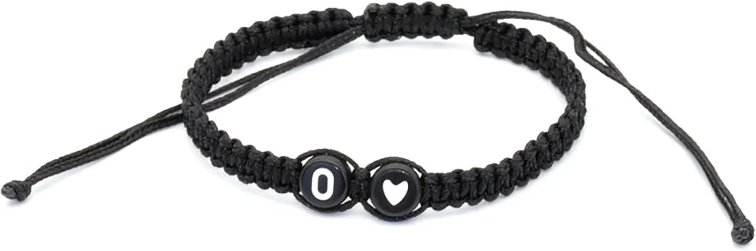 Initial Bracelet for Women Handmade Rope Braided Bracelet Black Heart Bracelet Adjustable Letter Bracelet Personalized A-Z Braided Bracelet Birthday Gifts for Teen Girls