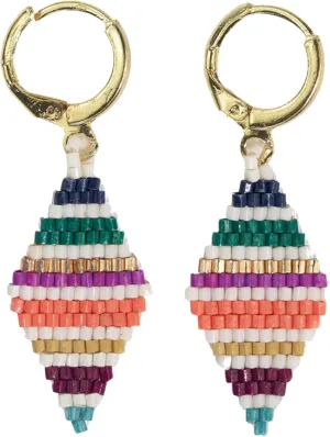 INK   ALLOY Beaded Earrings for Women Dangling, Carmen Huggie Hoops with Diamond Shaped Pendant Boho Earrings, Hypoallergenic Handmade Jewelry for the Modern Bohemian, 1.63-Inch Length