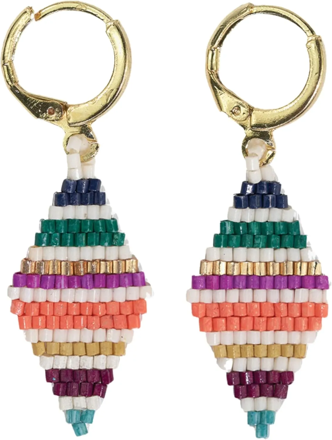 INK   ALLOY Beaded Earrings for Women Dangling, Carmen Huggie Hoops with Diamond Shaped Pendant Boho Earrings, Hypoallergenic Handmade Jewelry for the Modern Bohemian, 1.63-Inch Length