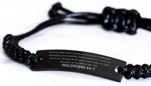 Inspirational Philippians 4:6-7 Christian Black Rop Bracelet Encouragement Gifts Message Prayer Philippians 4:6-7 Religious Bracelets for Women Men Philippians 4:6-7 Bible Verse Faith Adjustable