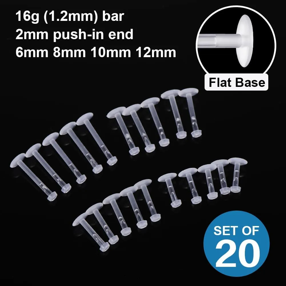 intera 16G clear earrings for sports Bioflex Labret helix piercing jewelry clear nose studs 12pc Set (6mm/8mm/10mm/12mm) for Work, Surgery