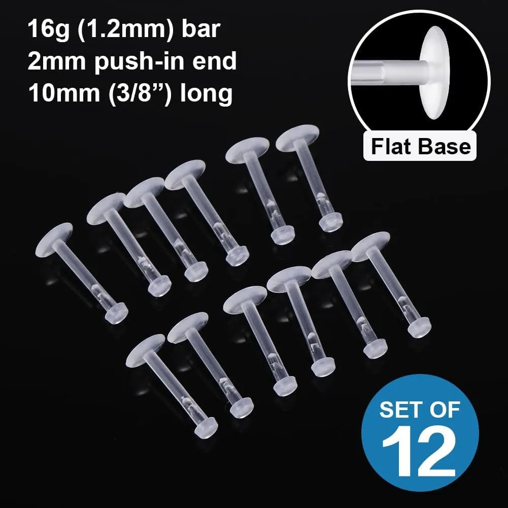 intera 16G clear earrings for sports Bioflex Labret helix piercing jewelry clear nose studs 12pc Set (6mm/8mm/10mm/12mm) for Work, Surgery