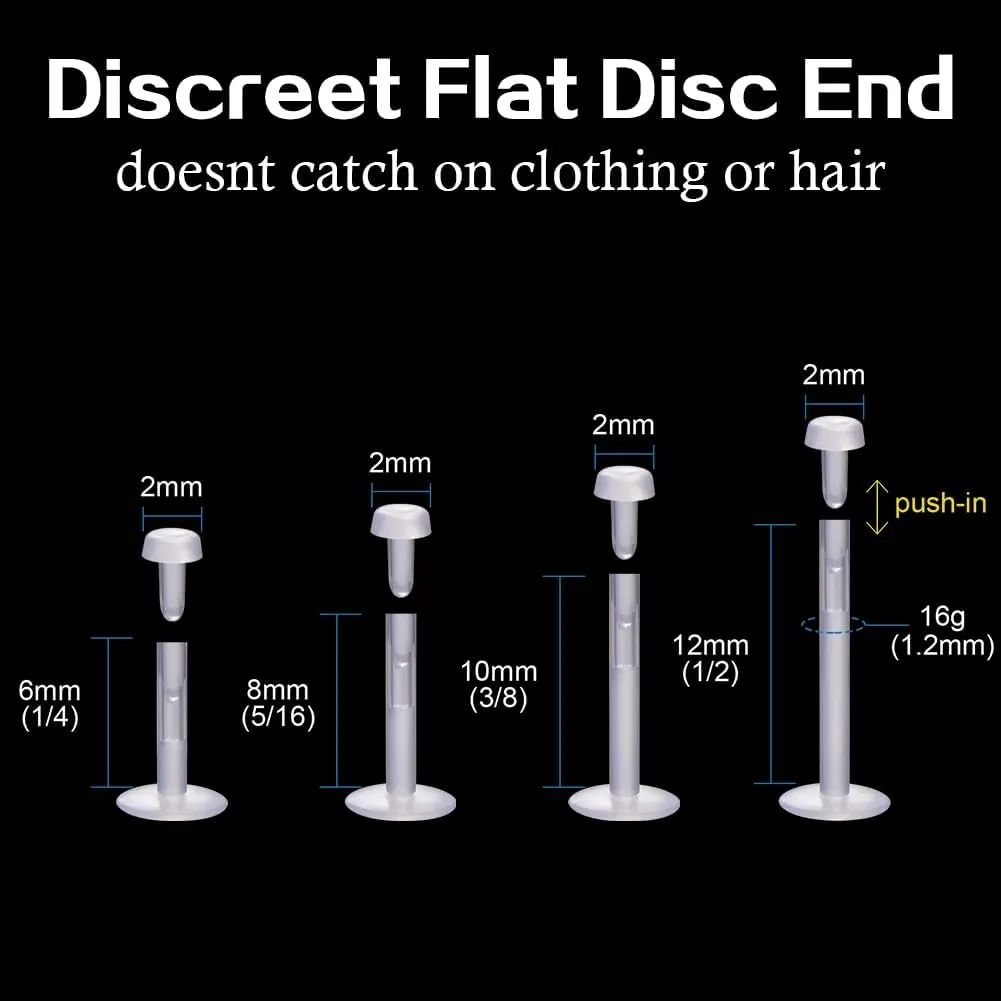 intera 16G clear earrings for sports Bioflex Labret helix piercing jewelry clear nose studs 12pc Set (6mm/8mm/10mm/12mm) for Work, Surgery