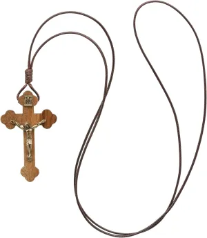 Intercession Ornate Wood Crucifix Pendant Necklace