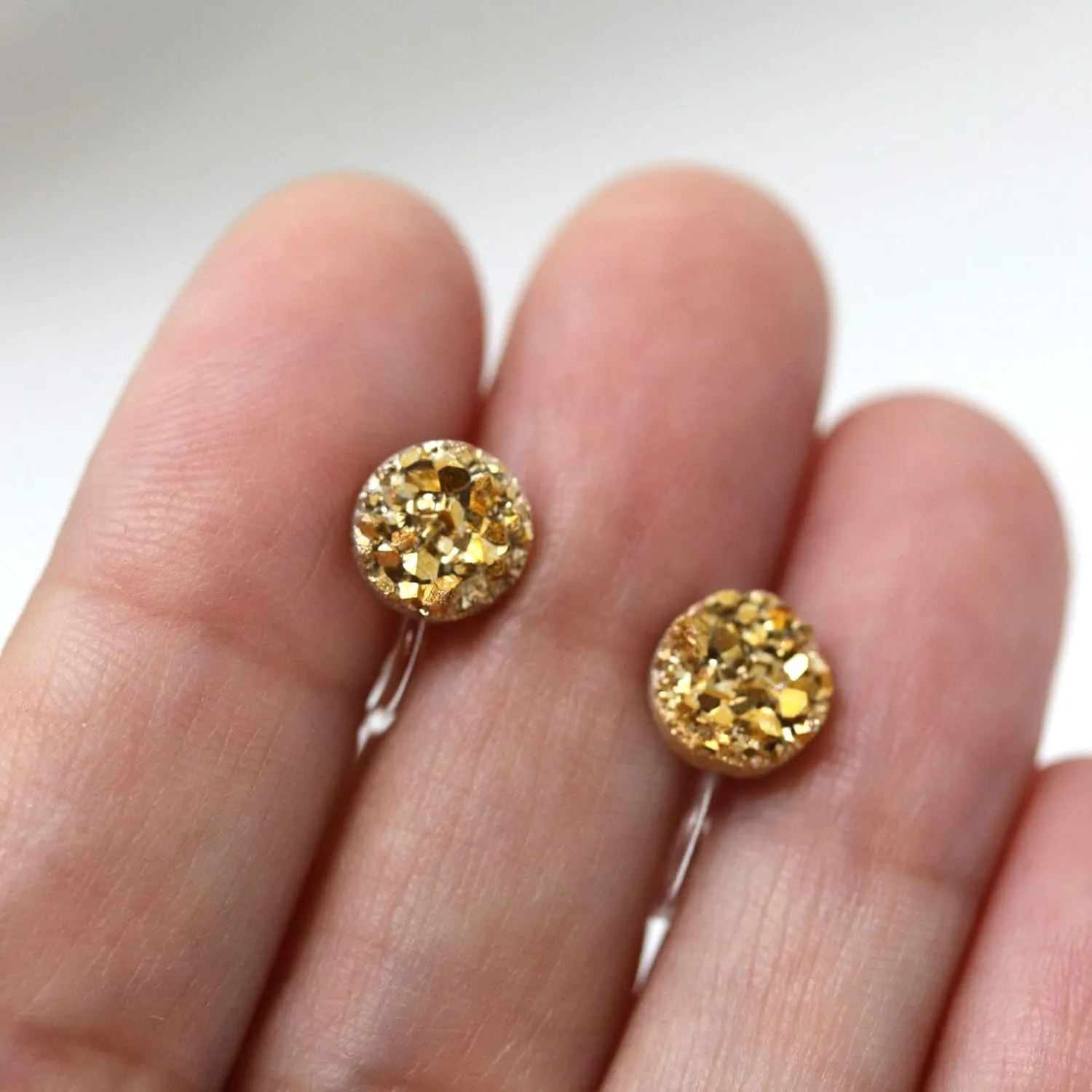 Invisible Clip On Faux Druzy Earrings for Non-Pierced Ears 8mm (Gold)