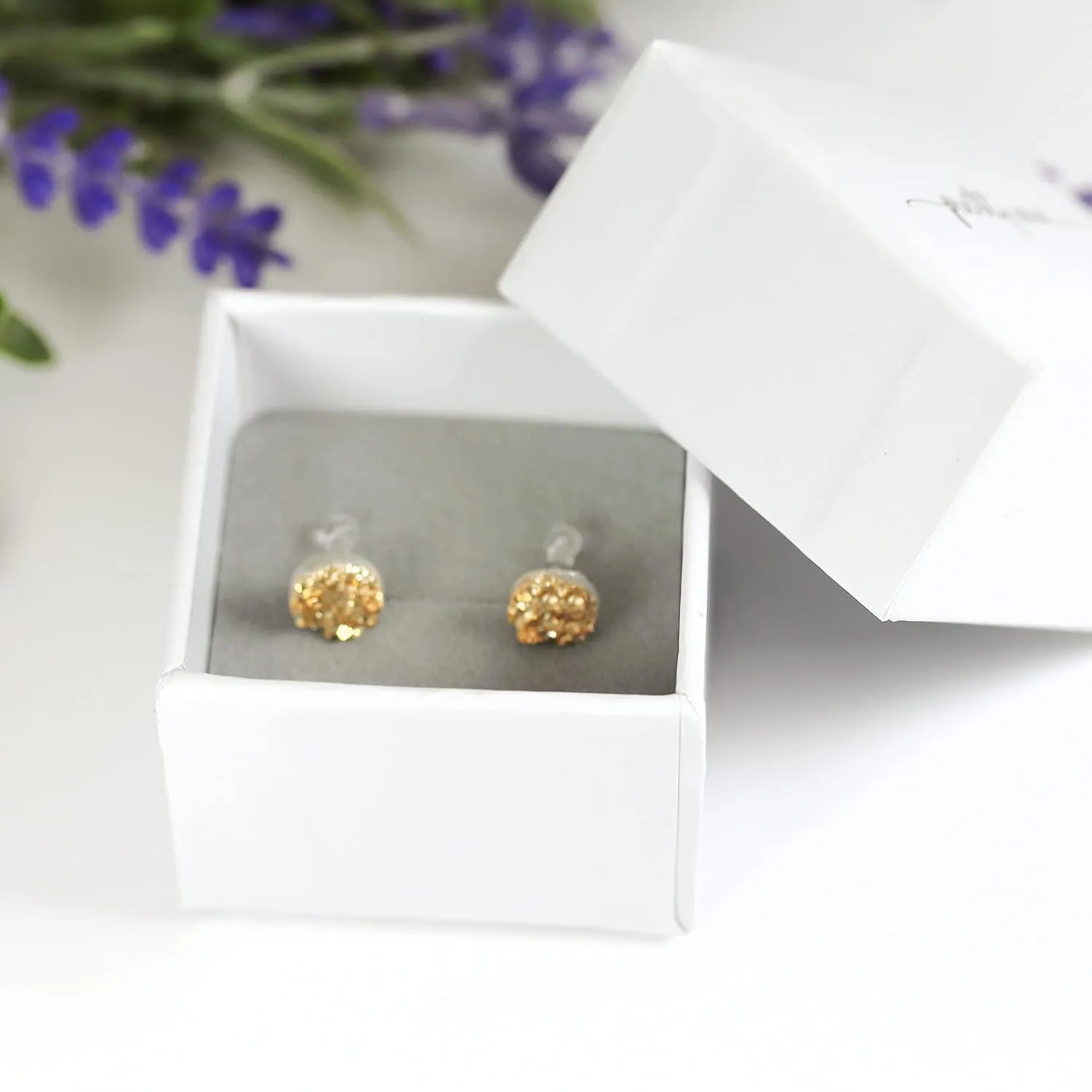 Invisible Clip On Faux Druzy Earrings for Non-Pierced Ears 8mm (Gold)