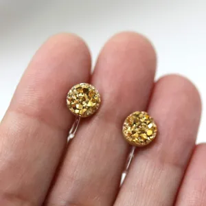 Invisible Clip On Faux Druzy Earrings for Non-Pierced Ears 8mm (Gold)