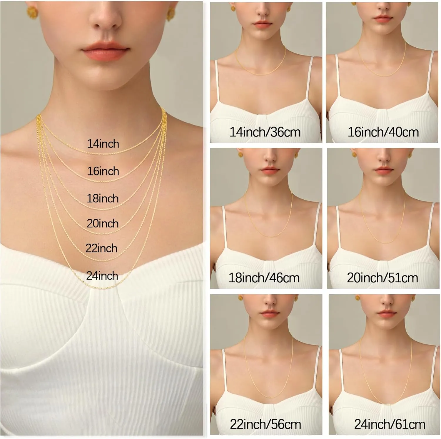 Italian 1.1mm Real 18K Gold Over 925 Sterling Silver Chain Necklace for Women, Women's Cable Chain Necklace for Women, Shiny & Sturdy & Not Easy to Fade & Comfortable 14 16 18 20 22 24 Inch