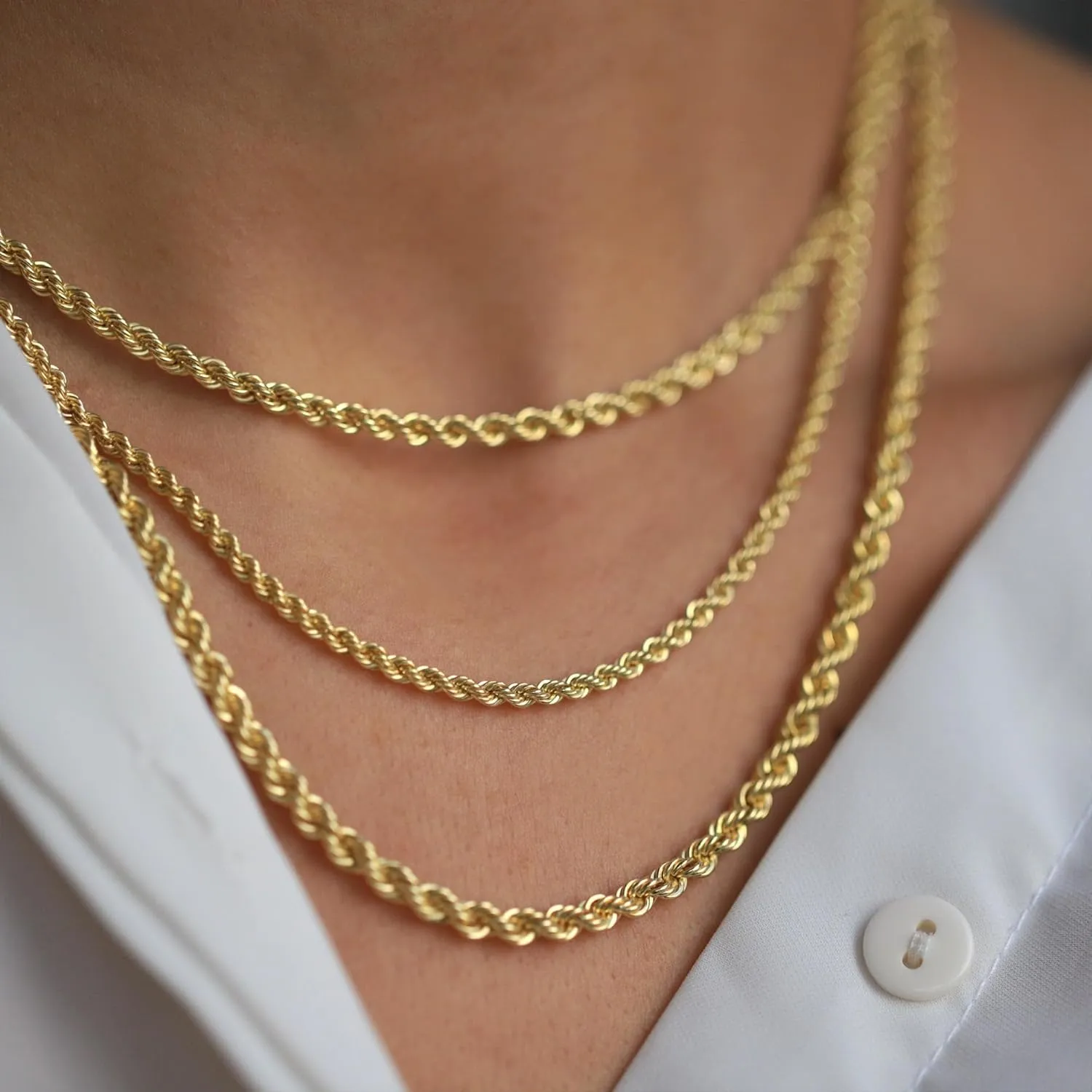 Italian 14K Solid Yellow Gold Rope Chain Necklace for Men & Women Radiant Diamond Cut with Lobster Claw Clasp 14K Real Gold Jewelry (1.5mm, 2mm, 2.3mm, 2.5mm, 3mm, 3.5mm, 4mm)