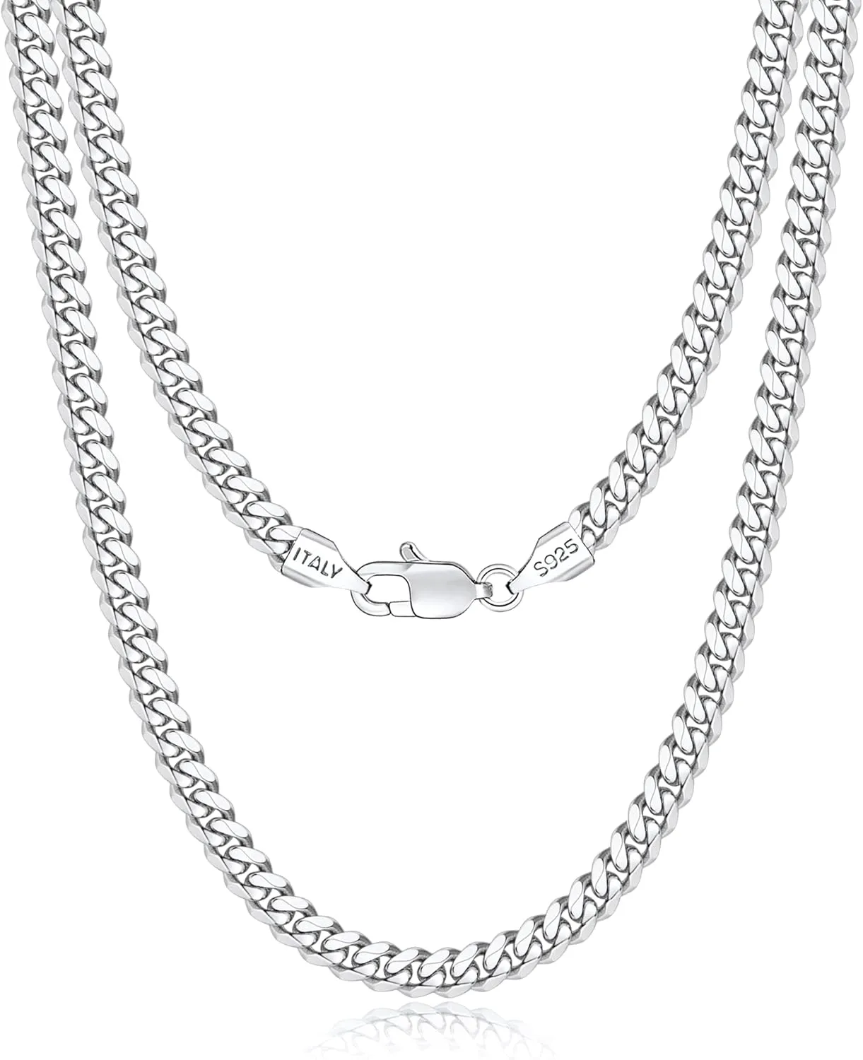 Italian Solid 18k Gold Over 925 Sterling Silver Chain Necklace for Men Women, 3.5mm, 5mm Diamond Cut Cuban Link Chain, Sturdy & Shiny & Not Easy to Fade & Comfortable 16 18 20 22 24 26 Inch