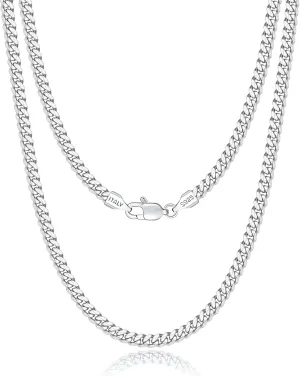 Italian Solid 18k Gold Over 925 Sterling Silver Chain Necklace for Men Women, 3.5mm, 5mm Diamond Cut Cuban Link Chain, Sturdy & Shiny & Not Easy to Fade & Comfortable 16 18 20 22 24 26 Inch