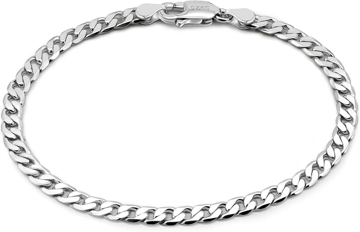 Italy 925 Sterling Silver Men Bracelet 3-4-5MM Diamond Cut Cuban Link Chain 5.9 "6.3" 7" 7.5" 8" 8.5" 9" Fine Cuff Jewelry Gifts For Women