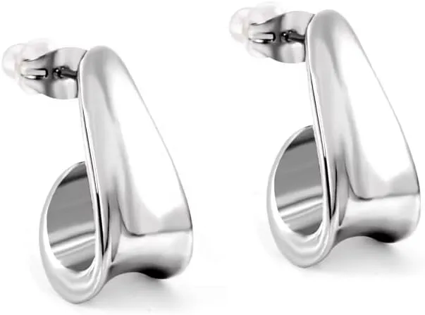 J Shaped Silver/18K Gold Plated Stud Earrings, 316L Surgical Grade Stainless Steel