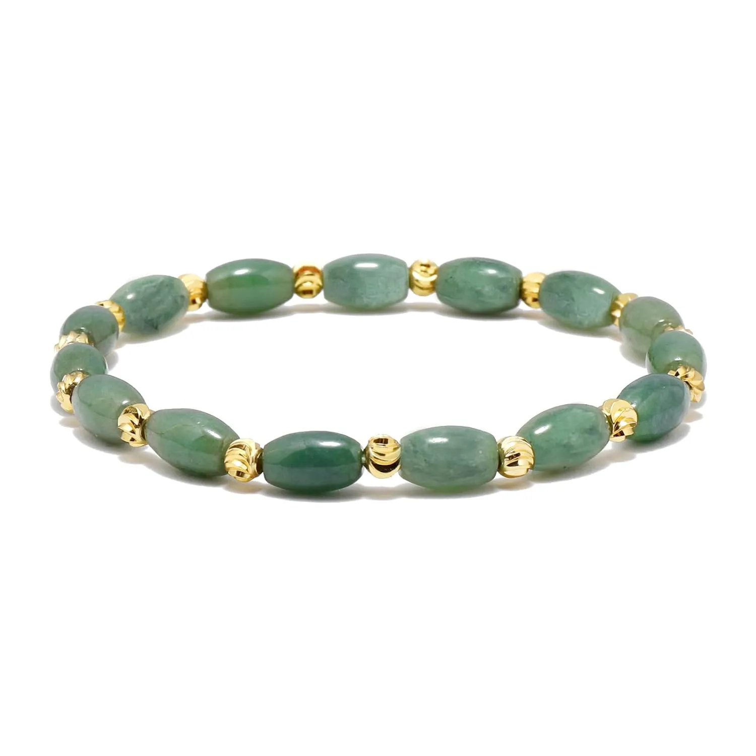 jade bracelet for women beaded bracelets 6 * 9mm natural jade beads,brass plated 18k gold spacer beads,DIY Stretch Bracelet with 6.5-8 inch hand circumference,gifts for girlfriend. (Emerald green)