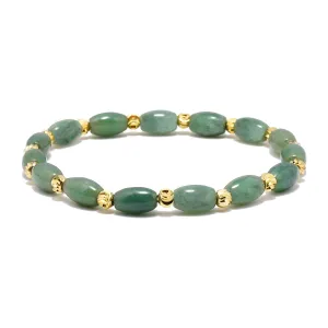 jade bracelet for women beaded bracelets 6 * 9mm natural jade beads,brass plated 18k gold spacer beads,DIY Stretch Bracelet with 6.5-8 inch hand circumference,gifts for girlfriend. (Emerald green)