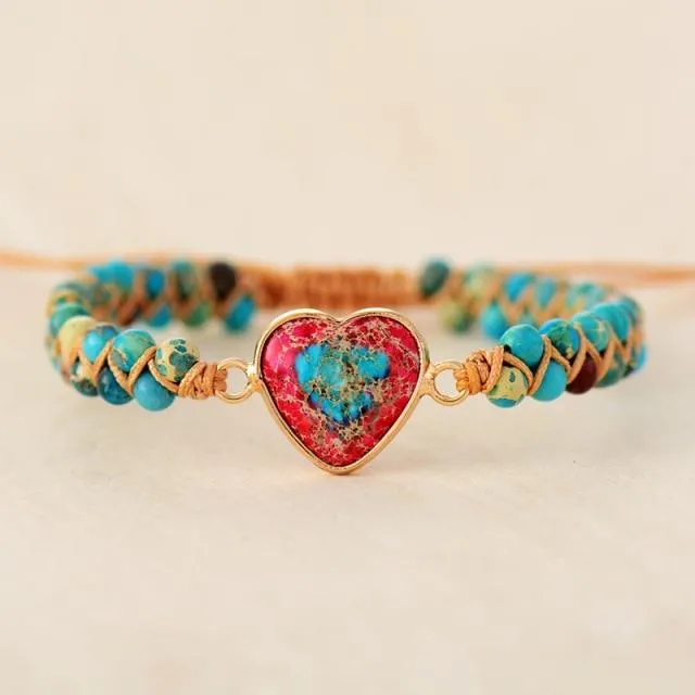 Jasper Heart Macrame Bracelet