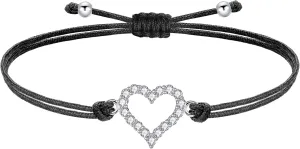 J.Endar Heart Bracelet for Daughters Niece, Sterling Silver 925 Bracelet with Brilliant Zirconia, Black Filigree Cord Handmade Bracelet, Jewelry Gift for Granddaughter