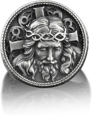 Jesus Oval Mens Signet Ring in Silver, Crucifix Ring For Family, Christian Ring For Husband Faith Ring For Dad, Jesus Jewelry For Men