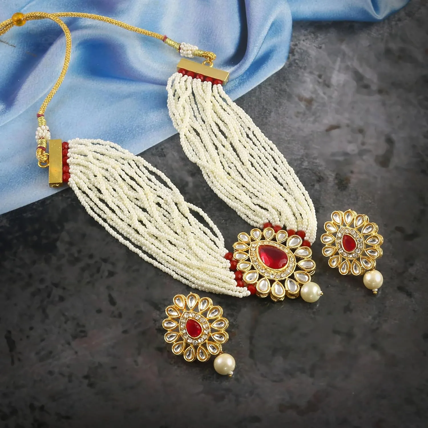 Jewarhaat AD CZ Kundan Pearl Studded Gold Plated Indian Jewelry Sets for Women
