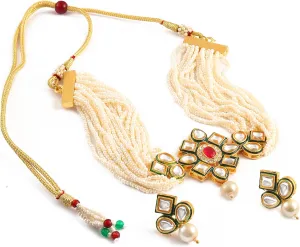 JewarHaat Indian Bollywood Necklace Set Crystal Layered Gold Plated Pearl Ad Cz Choker Gold Tone Meena Work With Matching Earrings Jewelry For Women