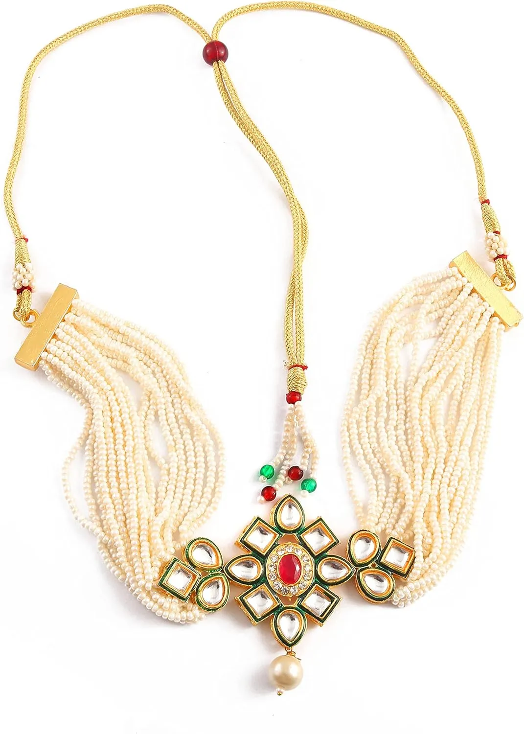 JewarHaat Indian Bollywood Necklace Set Crystal Layered Gold Plated Pearl Ad Cz Choker Gold Tone Meena Work With Matching Earrings Jewelry For Women